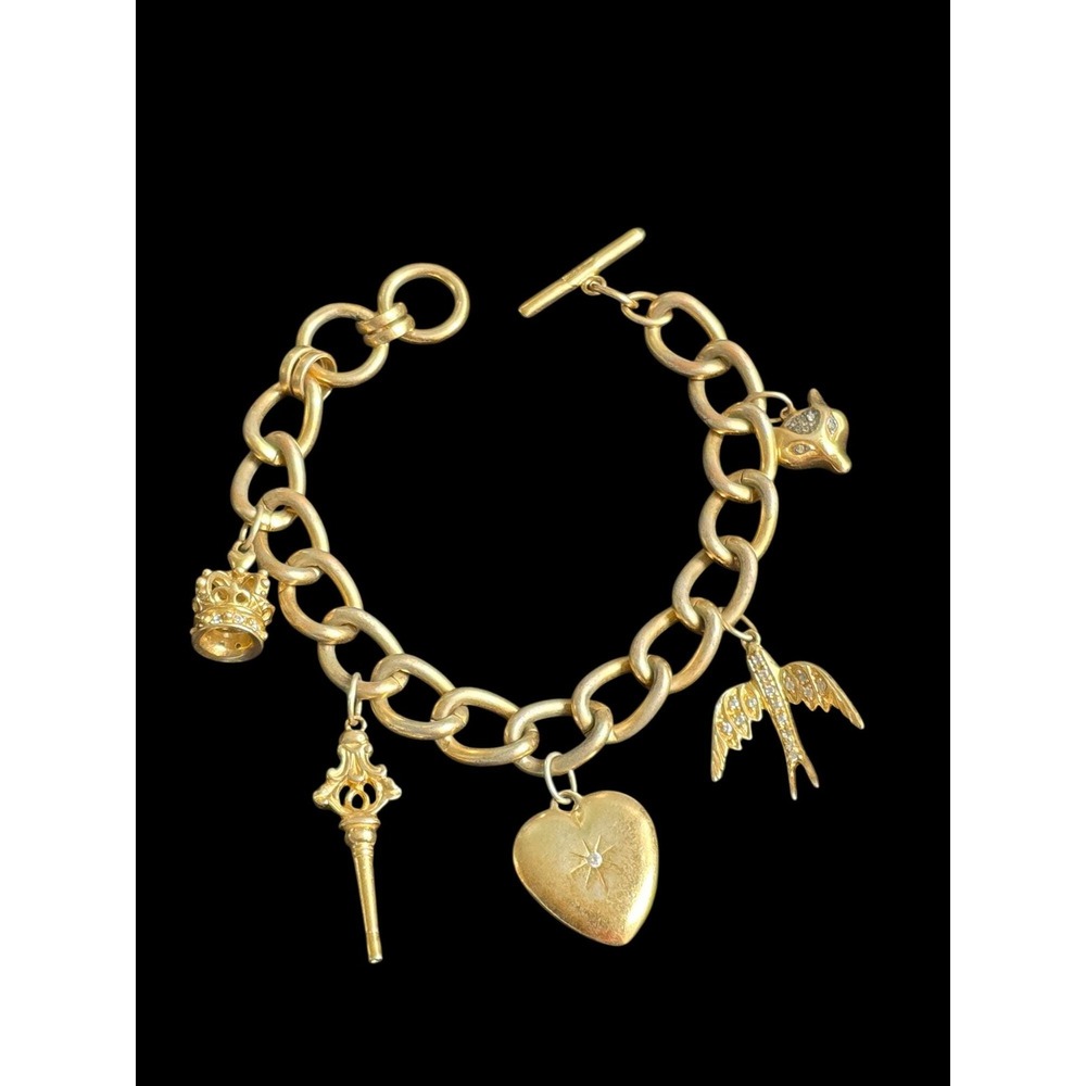 Stella & Dot Alice Temperley Wonderland Charm Bracelet Gold Tone Heart Bird Fox